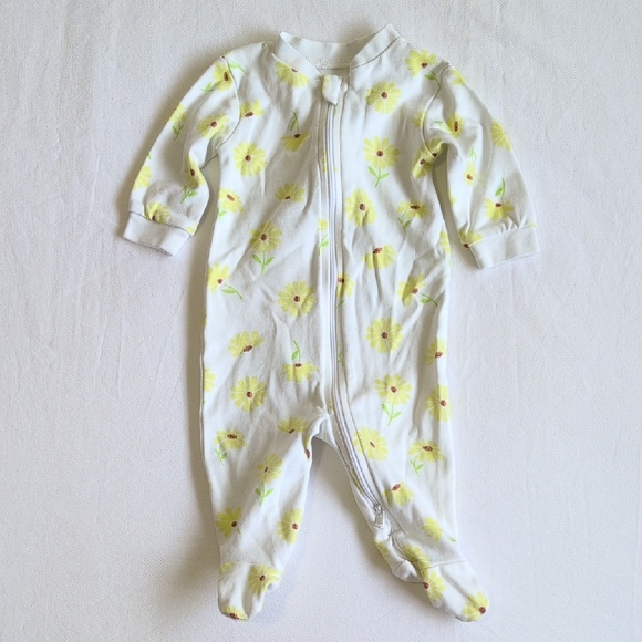 George Other - george floral white cotton 2-way zipper footie sleeper pajamas 0-3 months baby